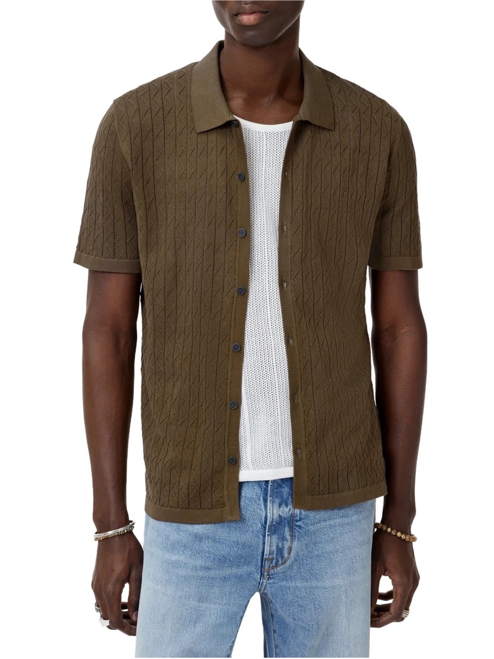 John Varvatos Moore Short Sleeve Regular Fit Textured Sweater Men's XXL Mushroom